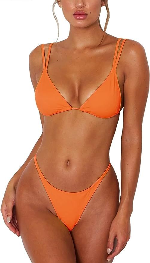 ForBeautyShe - Bikini sexy de dos piezas, con tirantes dobles, para mujer, traje de baño en tri... | Amazon (US)