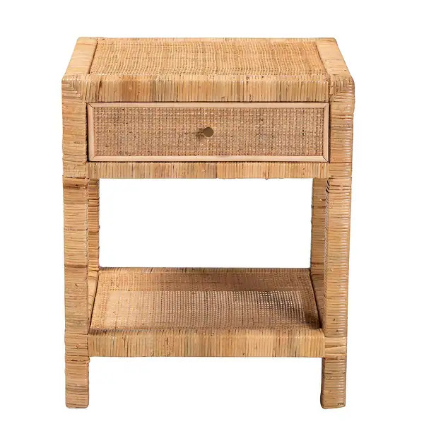 Adelia Modern Bohemian Natural Rattan and Mahogany Wood 1-Drawer Nightstand | Bed Bath & Beyond