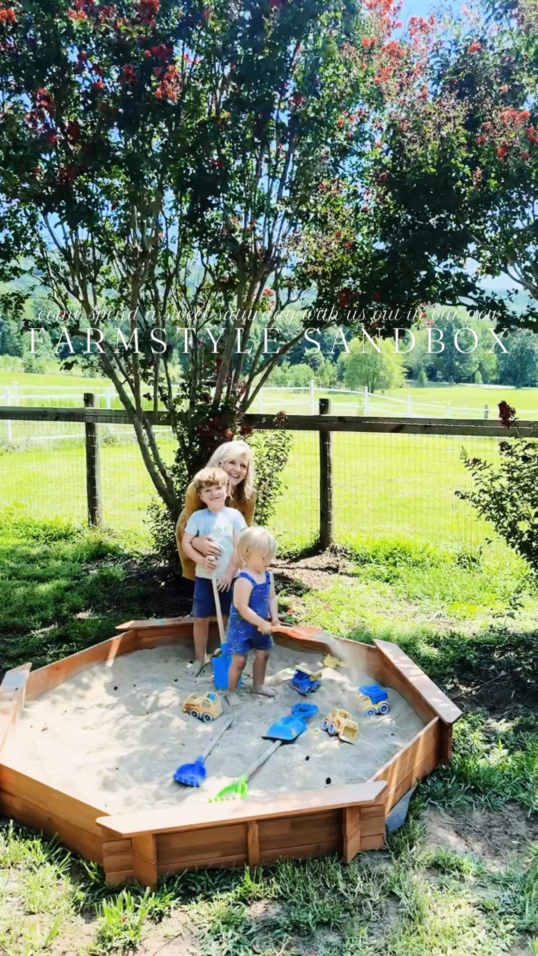 come along to spend a summer morning with us in our new  f a r m s t y l e  s a n d b o x 🪣🌾🪏🌞👣 #newsandbox #sandboxonthefarm 

You know it’s a happy happy mornin’ 🤗 when the hubby comes home from @loweshomeimprovement 🛒 with 10 bags (!!) of new sand 🪣 for the boys’ new sandbox 🪵 (that he built for me 🛠️ last night 😘🤭) andddd a coffee ☕️ for mama!!! 😍 Goodness I love this handsome country man of mine so!! 🌳🌾 And just like that, we put all the sand in the boys’ new big octagon wooden 🪵 sandbox 🪏🪣 and eek I just love it so much!! 🤭💖 I just know they are going to make so many special memories out here getting to “dig, dig, dig!!” 🪏 🚧🐴🌾 #cheerstoallthefuntimes 

There’s nothing sweeter than seeing the pure JOY 🤩 on these sweet little barefoot babies’ 👶🏼 faces when they saw all the sand they got to play in…  they both kept saying - “like the beach, 🏝️ mama!!” - be still my heart!! 💖 Barefoot 🦶 babies 👶🏼 in a big wooden sandbox 🪣 out on a farm 🚜 (with chickens 🐓 runnin’ around and horsies 🐴🫏 behind them 🤭) - just doesn’t get much dreamier than this!! 🥰 #countrybackyardofmydreams 

PS. And yes!! I linked 🔗 it for y’all over on my LTKit shop - it’s on a major sale 🏷️ right now - and our boys have been LOVING it!!! 😍 Highly recommend!! 👏🏽🙌🏽
