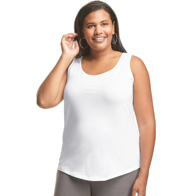 Hanes Just My Size Women’s Cotton Jersey Tank, Shirttail Hem (Plus ) White 5X | Walmart (US)