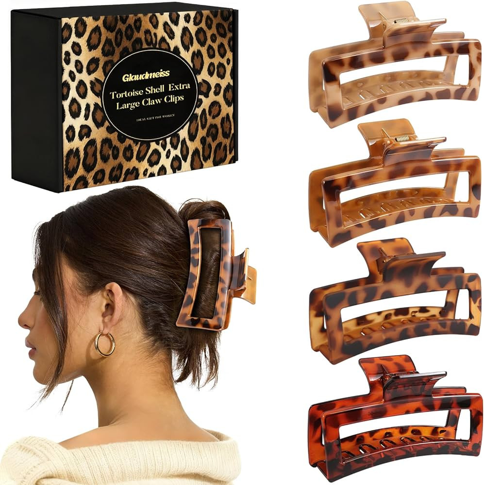 4 PCS 5 Inch Extra Large Claw Clips for Women, Tortoise Shell Jumbo Claw Clips for Thick Long Cur... | Amazon (US)