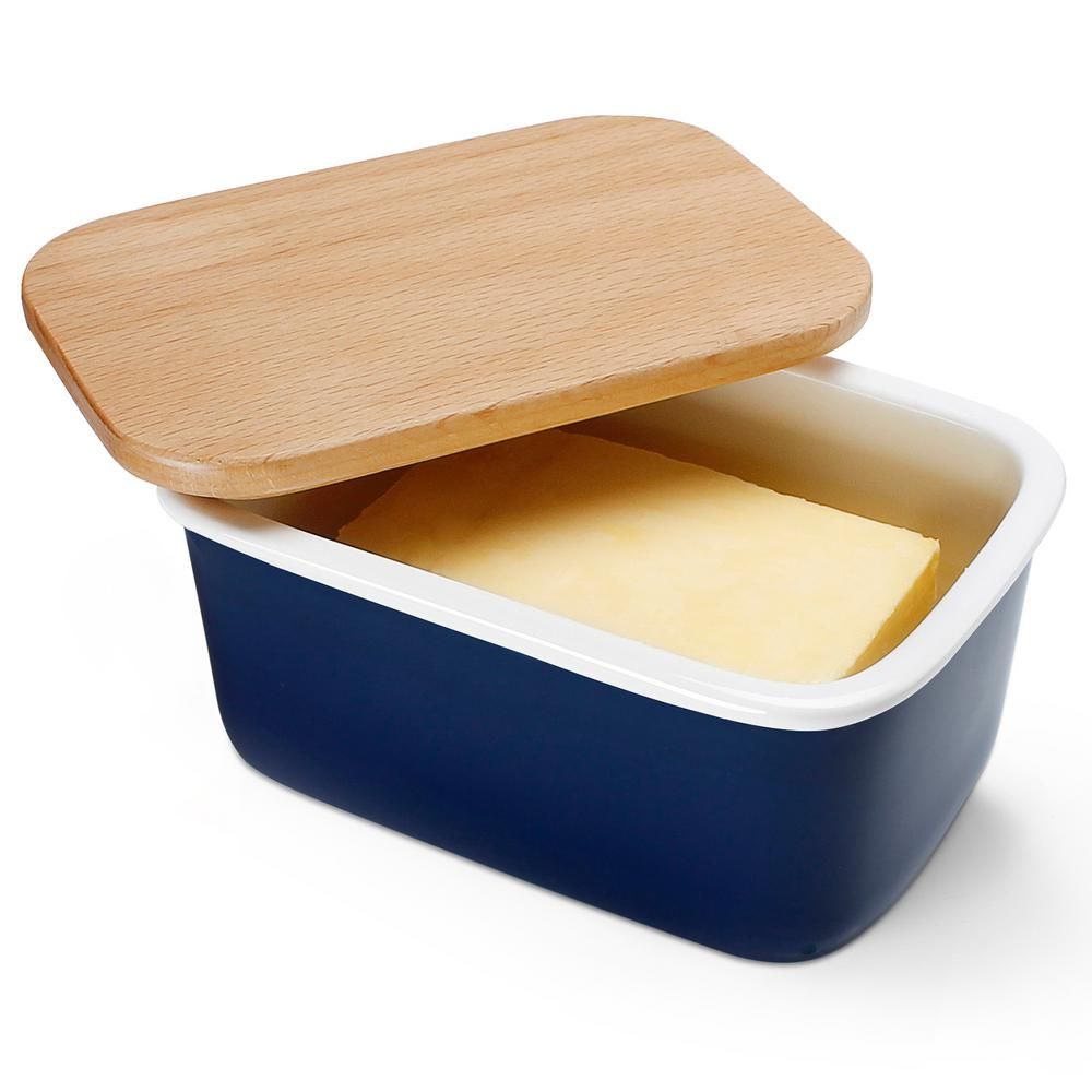 Sweese Large Butter Dish with Beech Wooden Lid - Navy, Set of 1 | The Home Depot