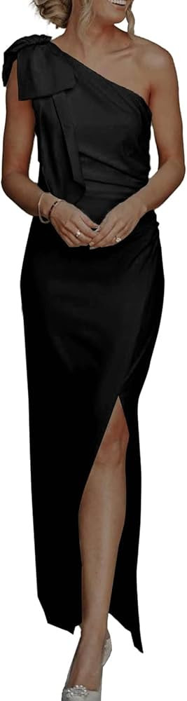 PRETTYGARDEN Women's Summer One Shoulder Long Formal Dresses Sleeveless Ruched Bodycon Wedding Gu... | Amazon (US)