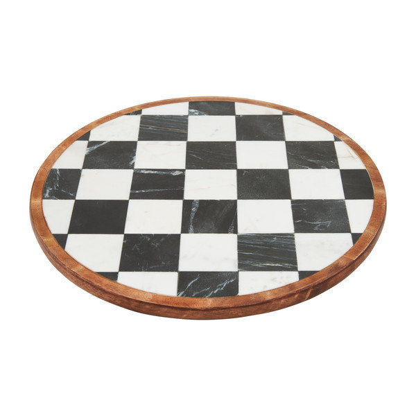 Mud Pie Checkered Marble Lazy Susan in Black | Mud Pie