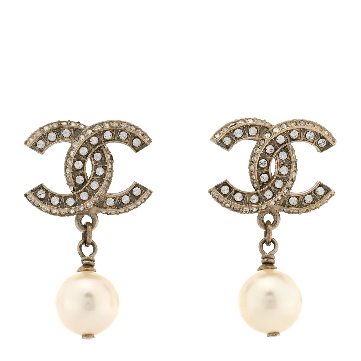 Crystal Timeless CC Pearl Drop Earrings Light Gold | FASHIONPHILE (US)