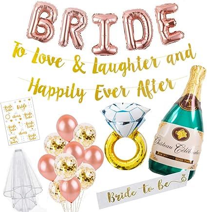 Bachelorette Party Decorations - Bridal Shower Kit: Ring & Champagne Foil Balloons, Bride to Be S... | Amazon (US)