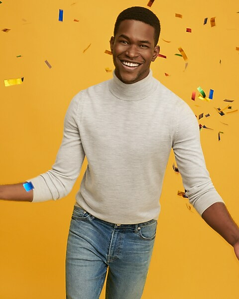 Solid Merino Wool Turtleneck Sweater | Express