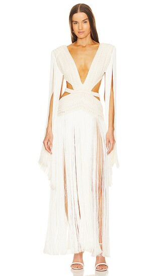 All Over Plunging Fringe Dress in White | Revolve Clothing (Global)