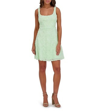 Kensie Soutache 3D Floral Print Square Neck Sleeveless A-Line Mini Dress | Dillard's | Dillard's