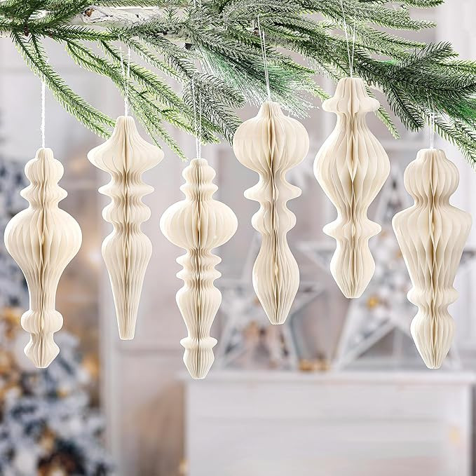 6 Pcs 10" Large Hanging Honeycomb Finial Ornaments 3D Paper Christmas Tree Ornaments Decorative L... | Amazon (US)