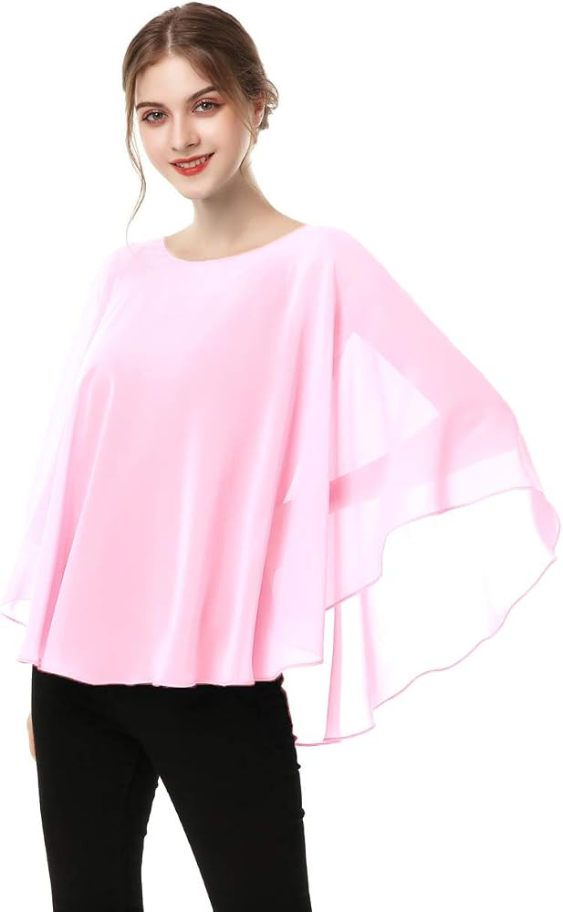 Capes for Womens Casual chiffon shawl Casual Chiffon Cape Sheer shawls and wraps Poncho Capelets ... | Amazon (US)