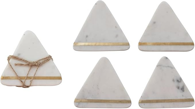 Bloomingville White Marble & Brass Inlay (Set of 4 Pieces) Coasters, 4" L x 4" W x 2" H | Amazon (US)