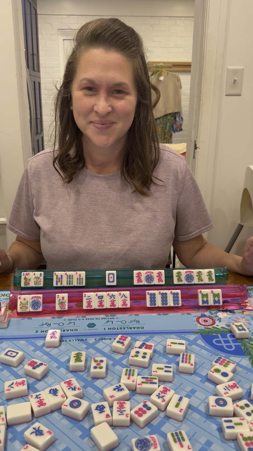Mahjong Monday! 
When playing Siamese Mahjong, can you switch your tiles between the two racks? Yes! And here is an example! 
