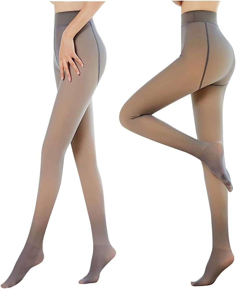 BADBOM Winter Leggings For Women Fleece Lined Skin Tone Flesh 2Pcs Skin Elastic Medium Plus Penetrat | Amazon (US)