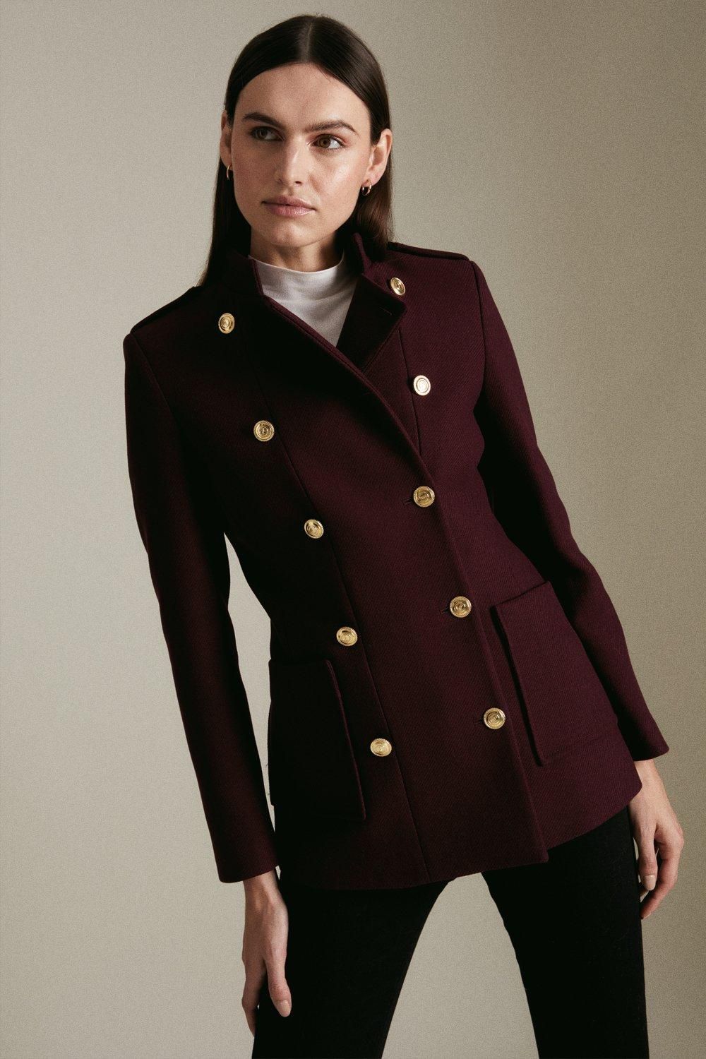 Italian Virgin Wool Military Short Coat | Karen Millen UK & IE