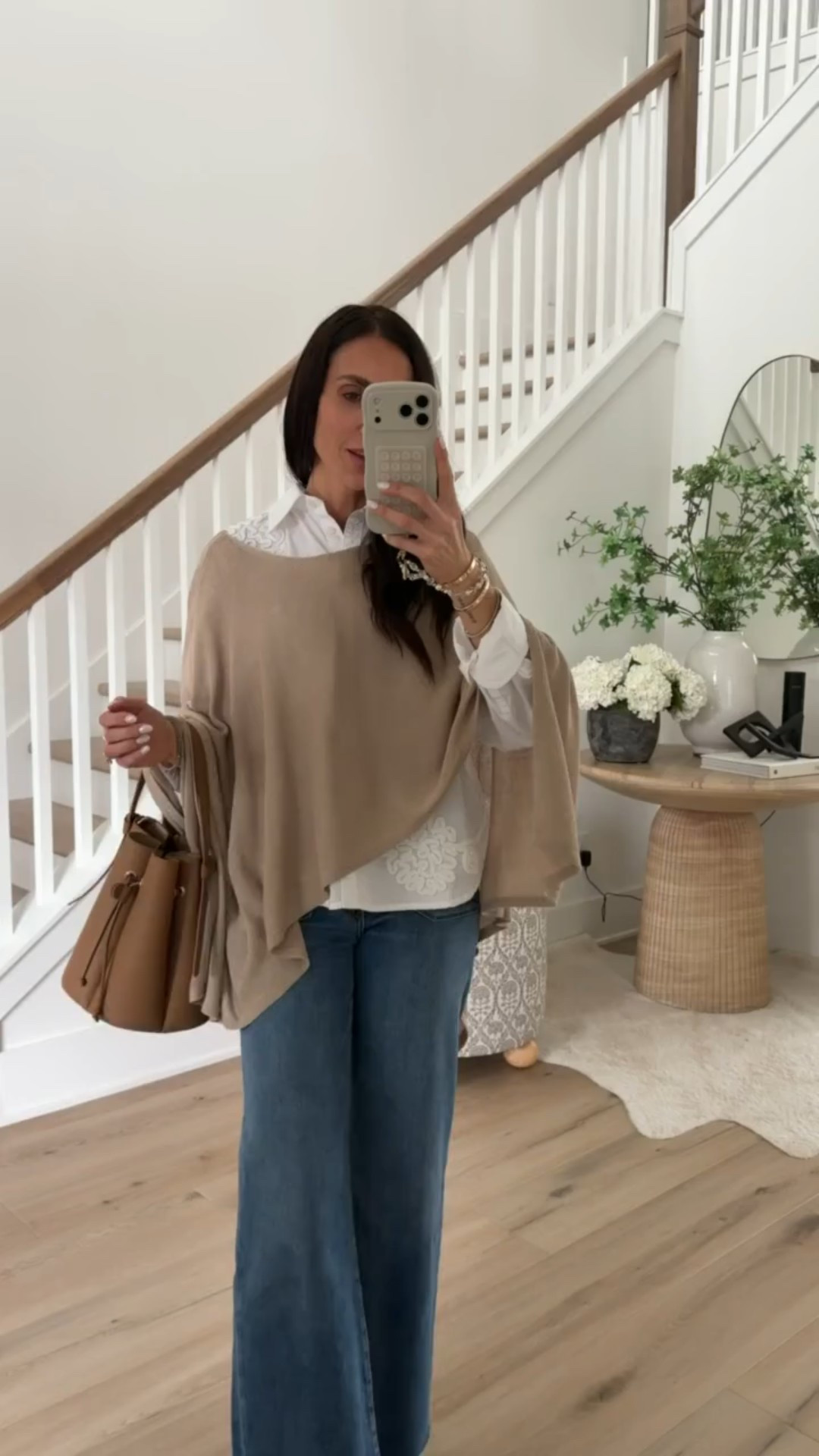 Neutral knit poncho, spring look, spring outfit, poncho outfit ideas, anthropologie, anna monteiro, annabrstyle.

#LTKOver40