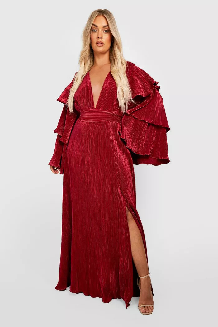 Plus Layered Ruffle Sleeve Maxi Dress | boohoo (US & Canada)