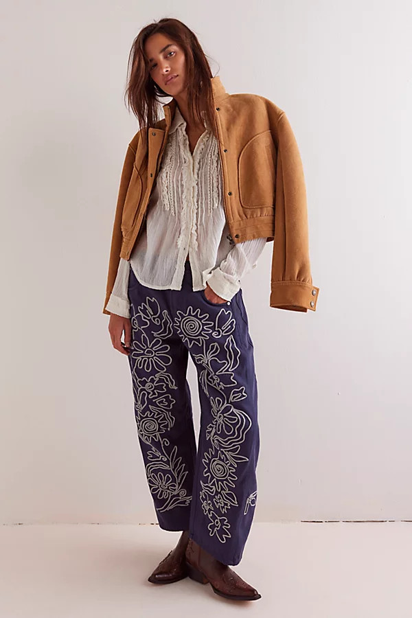 We The Free Good Luck Soutache Barrel Jeans at Free People in Mood Indigo, Size: 24 | Free People (UK)