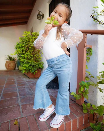 Sutton Bell Bottoms - Light Blue Floral | Bailey's Blossoms