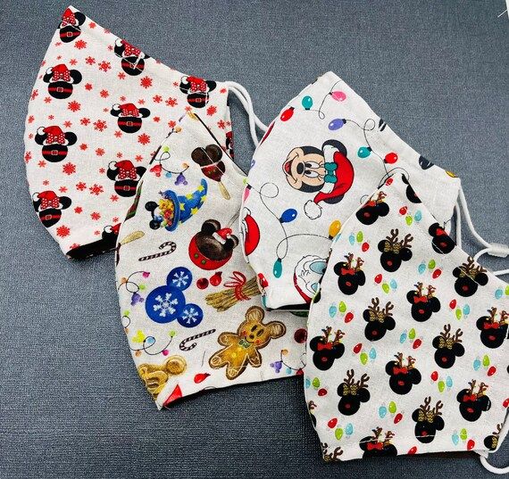 Disney Christmas Mickey and Minnie Mouse face masks.  Triple layers.   Adjustable straps and nose... | Etsy (US)