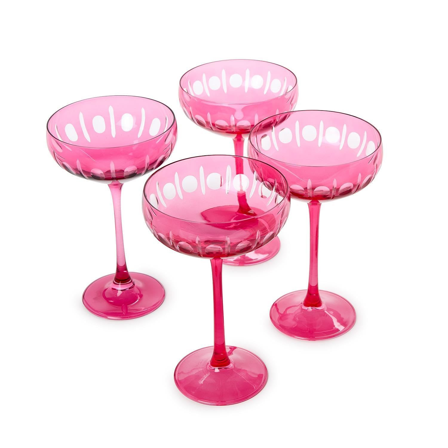 Two's Company Sparkling Cut Hand Engraved Coupe Glasses, 12-Ounce, Glass, Pink, Set of 4 | Amazon (US)