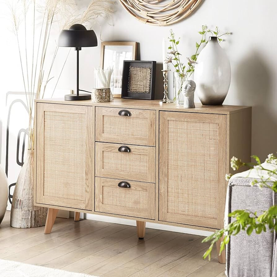 Sophia & William Rattan Sideboard Buffet Cabinet Storage Cabinet with Doors & Drawers for Dining ... | Amazon (US)