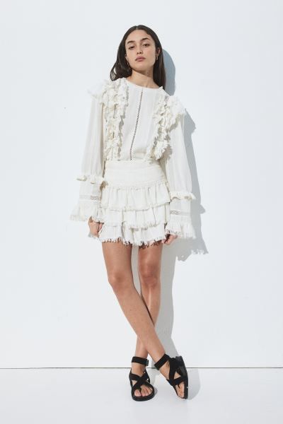Tiered Mini Skirt - White - Ladies | H&M US | H&M (US + CA)