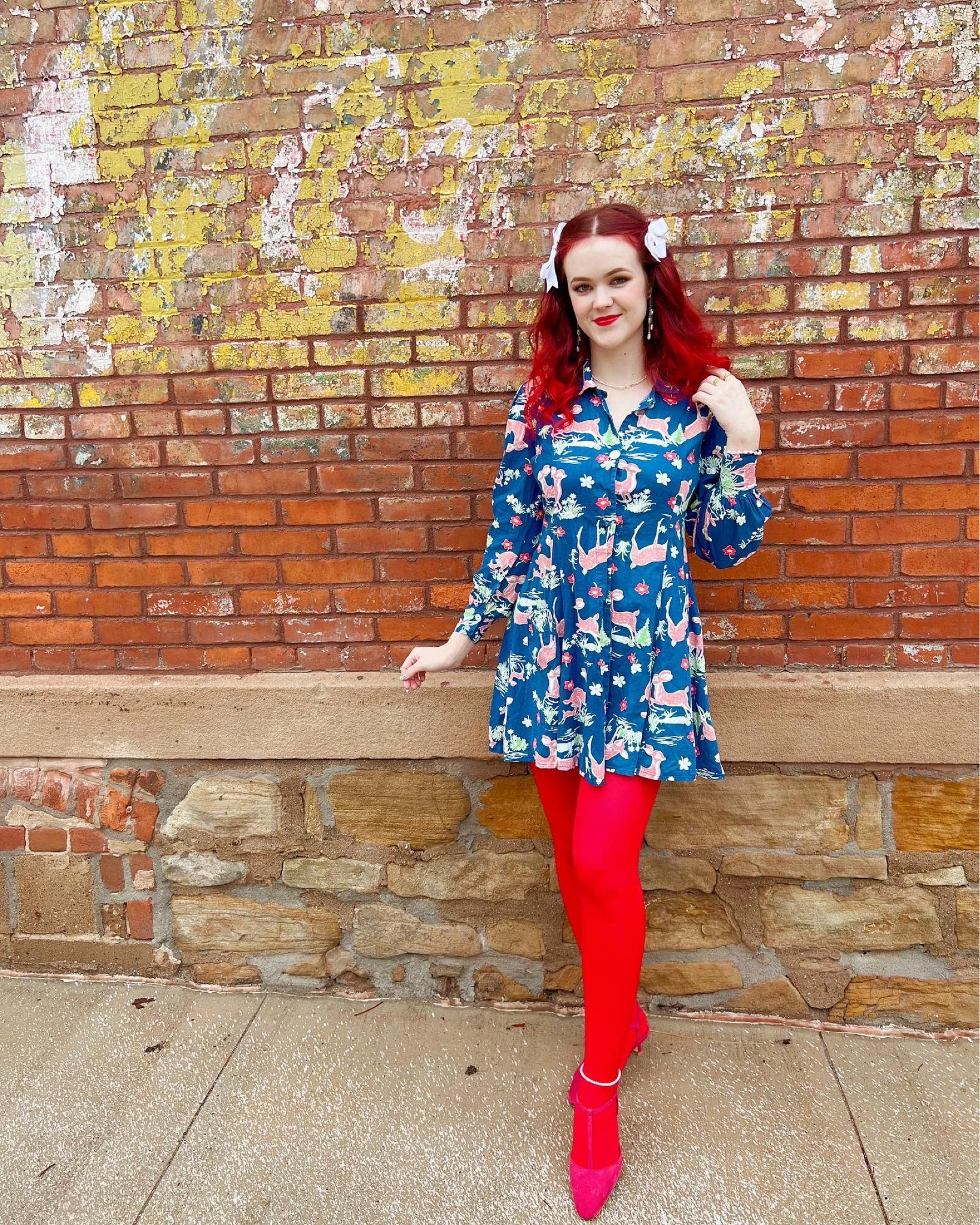 Vintage 1940s with modern trends: bows and red tights! Lipstick is Gucci beauty shade Louisa Red.

#LTKGiftGuide #LTKHoliday #LTKSeasonal