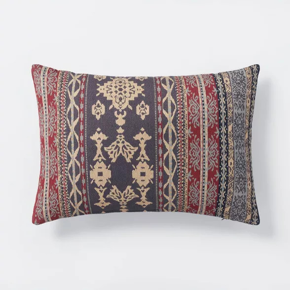 Oversized Woven Pattern Lumbar Throw Pillow Blue/Burgundy - Threshold™ designed with Studio McG... | Target