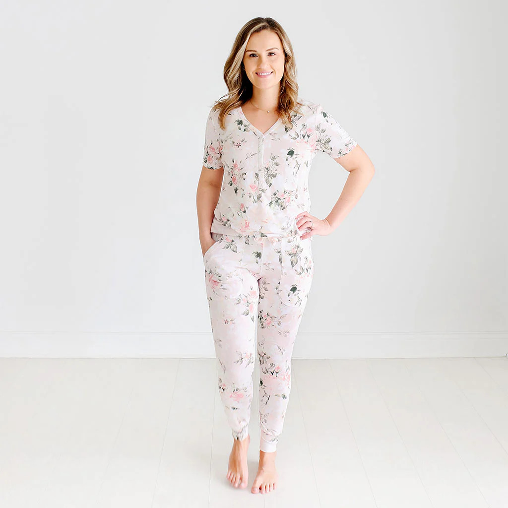 Vintage Pink Rose Women's Short Sleeve Loungewear | Posh Peanut