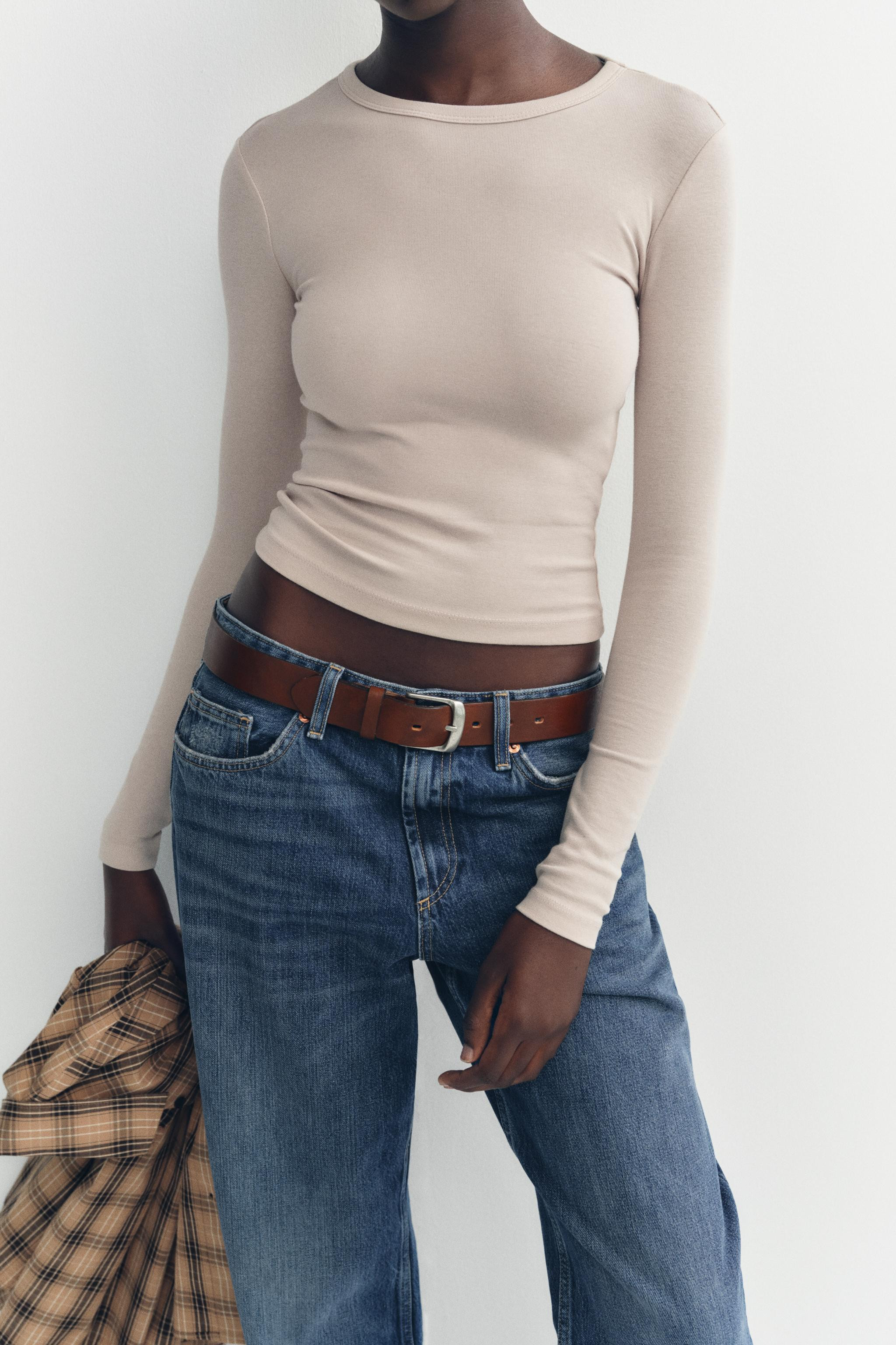 LONG SLEEVE COTTON MODAL T-SHIRT | Zara US
