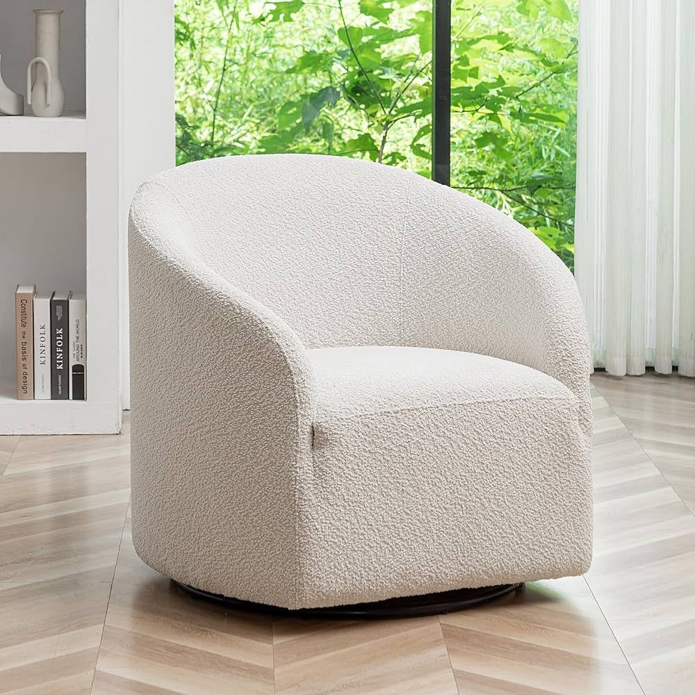 KINWELL 32" Wide Boucle Upholstered Swivel Cuddle Barrel Chairs, Mid-Century 360 Degree Swivel Ac... | Amazon (US)