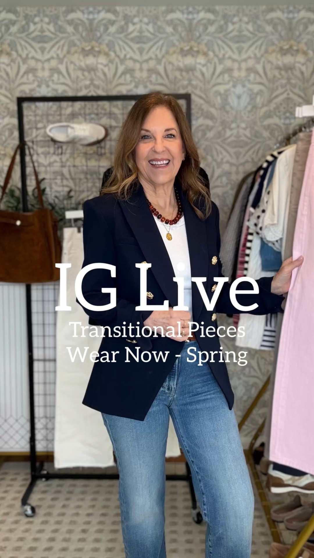 IG Live sharing transitional pieces. Wear now-spring! 

Hi, I’m Sandy. I go live every Thursday to share what’s new in my styling office and how to wear it. 

Today I wore straight jeans, ecru jeans, tie-front jeans, cognac loafers, ballet flats, sneakers & bag. 
Plus, jackets you don't want to miss! 

Lastly, the Wacoal Sydney sports bra I wear for all my workouts! 

Ralph LAUREN cardigan runs small.  If between sizes, size up.  I'm wearing a size small. 

#LTKgrwm #LTKOver40 #LTKActive