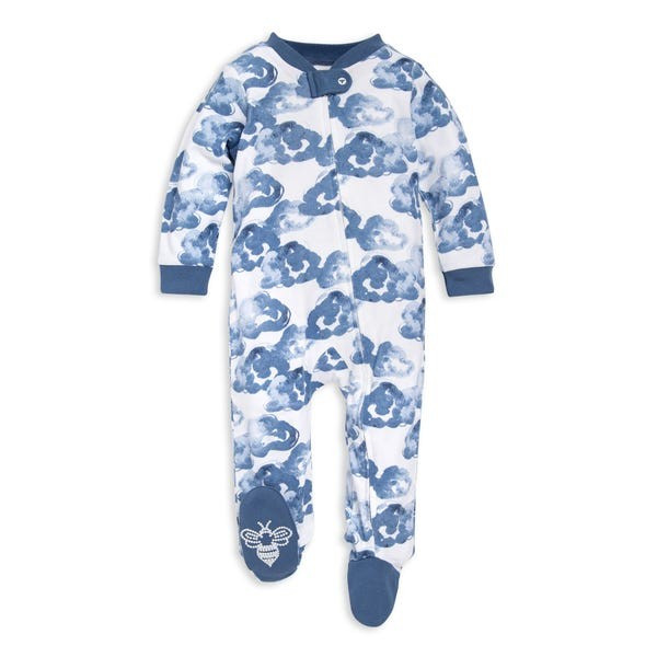 Baby Moonlight Clouds Organic Cotton Zip Front Loose Fit Footed Pajamas | Burts Bees Baby