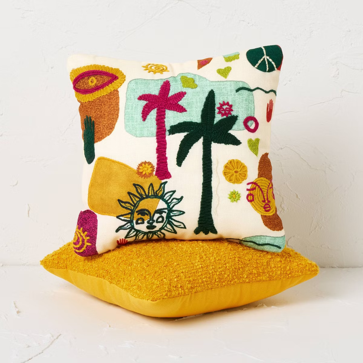 2pk 10"x10" Palm Trees Square Decorative Pillows Ivory/Dark Yellow - Opalhouse™ designed with J... | Target