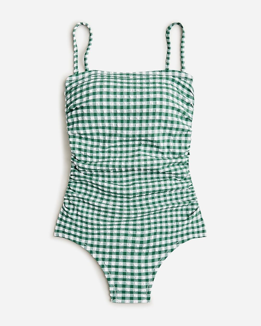 Ruched bandeau one-piece swimsuit in gingham | J.Crew US
