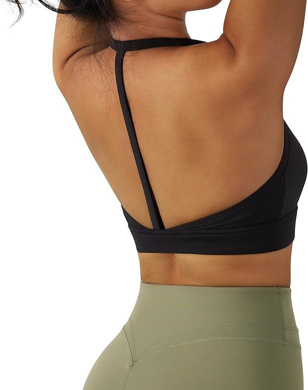 RXRXCOCO Backless Sports Bra for Women Spaghetti Strap Padded Workout Yoga Bra | Amazon (US)