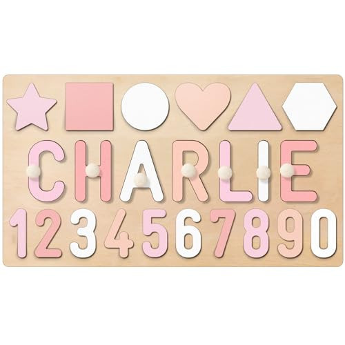 Personalized Name Puzzle for Kids, Custom Wooden Name Puzzles Easter Gifts for Toddlers 1-3, 1st Birthday Gifts Girl Boy, Alphabet Number Puzzle with Engraved Text on Back, Baby Learning Toys | Amazon (US)