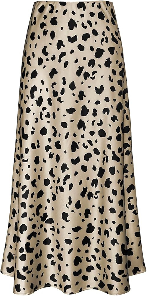 Women's Satin High Waisted Maxi Skirts Hidden Elasticized Waistband A Line Long Skirt | Amazon (US)