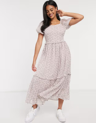 Y.A.S midaxi dress with tiered skirt and puff sleeves in floral print | ASOS (Global)