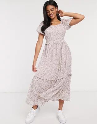 Y.A.S midaxi dress with tiered skirt and puff sleeves in floral print | ASOS (Global)