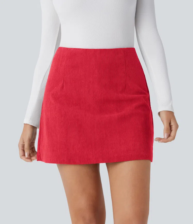 Women’s High Waisted 2-in-1 A Line Mini Corduroy Casual Skirt-Longer Length - Halara | HALARA