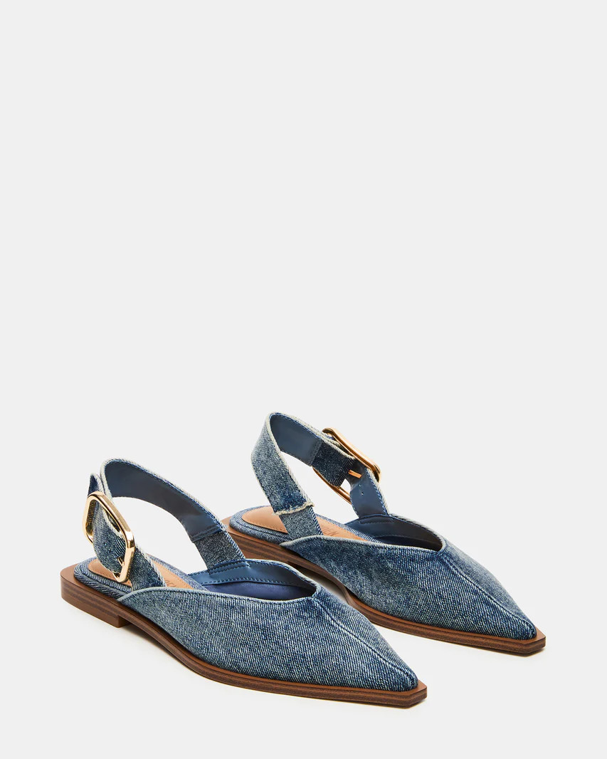 SHAY Denim Fabric Pointed-Toe Slingback Ballet Women's Flat | Steve Madden (US)