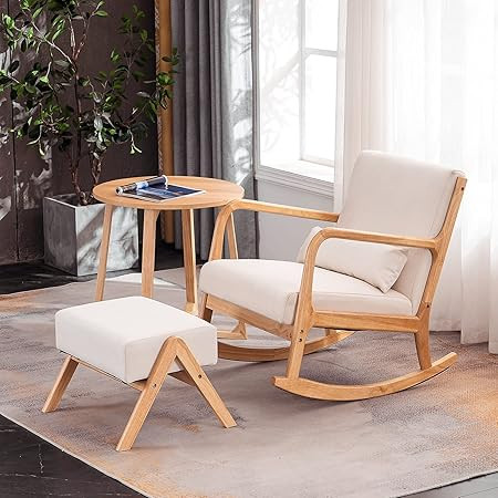 YOLENY Fabric Rocking Chair,Mid-Century Glider Rocker with Padded Seat, with Ottoman,Seat Wood Ba... | Amazon (US)