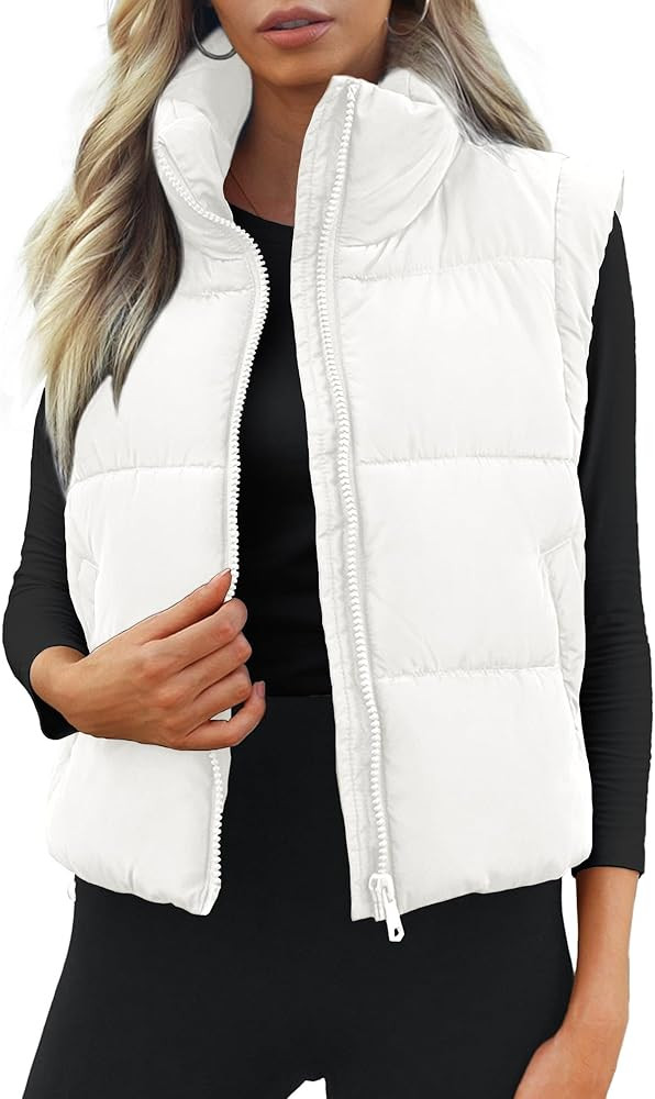 Polu Cropped Puffer Vest Women Sleeveless Stand Collar Padded Gilet Winter Lightweight Puffy Vest | Amazon (US)