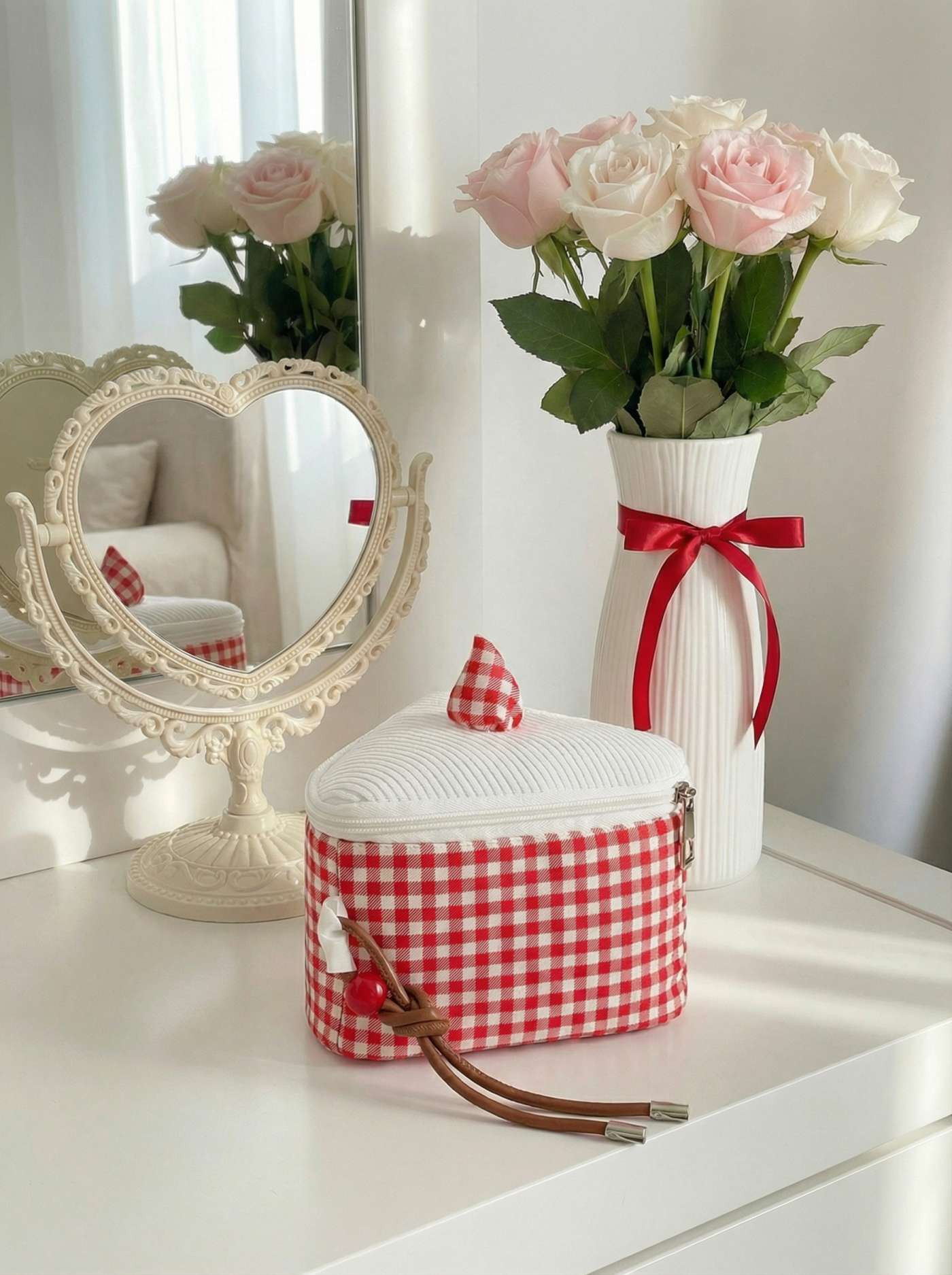 Canvas GINGHAM CAKE MAKEUP BAG For Daily Casual | Cider