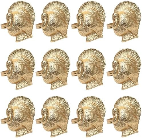 Turkey Bird Gold Napkin Rings Set of -12 for Dinner Parties, Weddings Receptions, Family Gatherin... | Amazon (US)