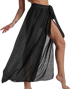 Eicolorte Beach Sarong Pareo Womens Semi-Sheer Swimwear Cover Ups Short Skirt with Tassels | Amazon (US)