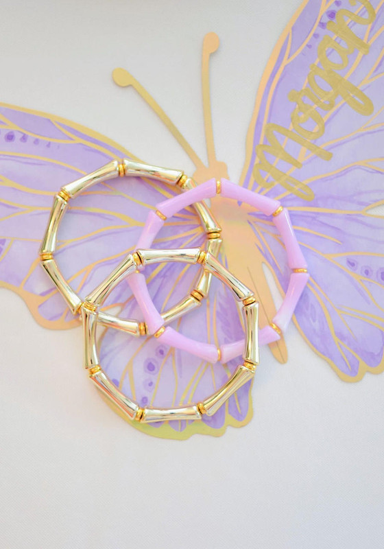 Amelia Bamboo Bracelet Stack - 2 Gold & Lavender - Avoly Collection | Lisi Lerch Inc
