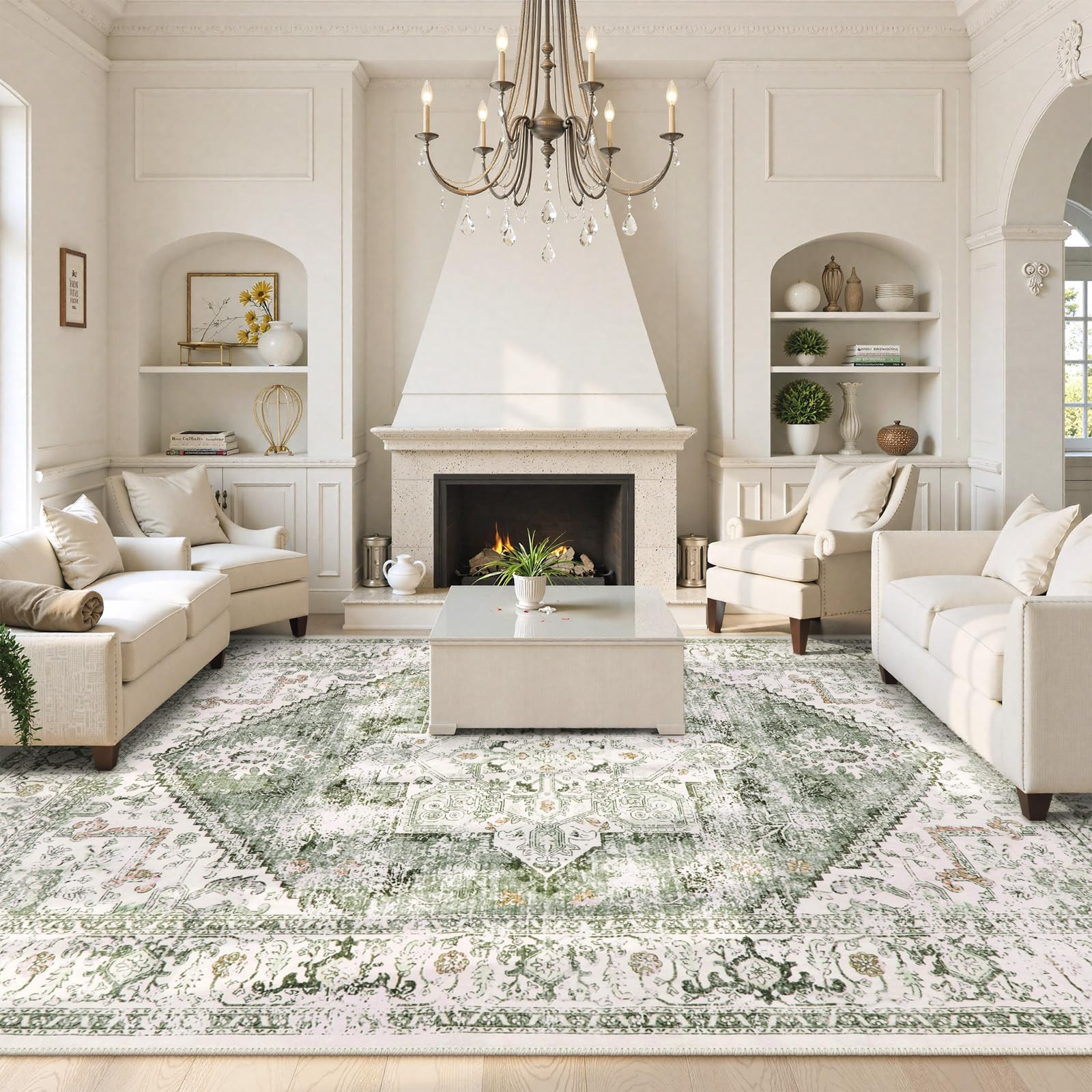 LIVEBOX Washable 9x12 Area Rugs, Large Rugs for Living Room Boho Soft Non-Slip Rug, Low-Pile Vint... | Amazon (US)